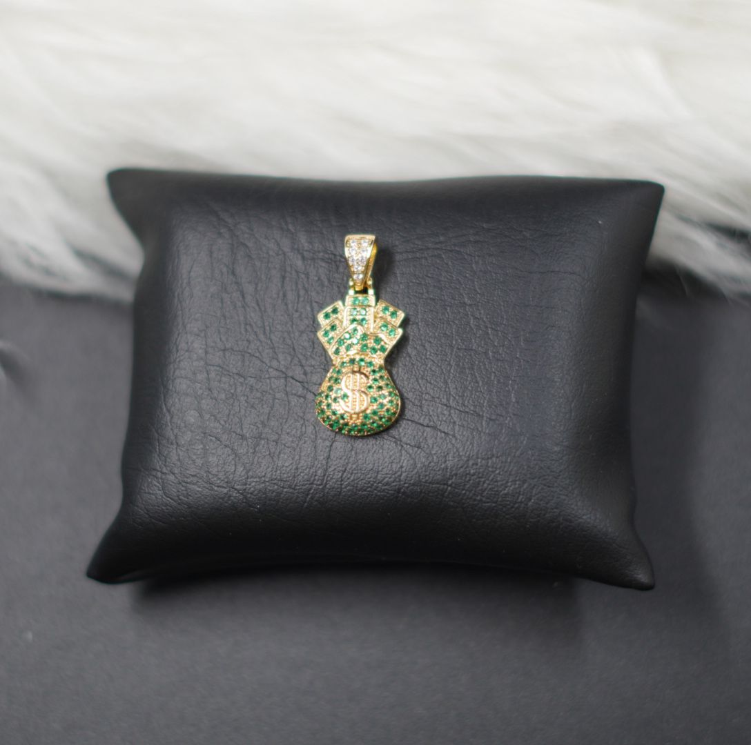 Miniatura 3 de DIJE BOLSA DINERO DORADA PIEDRAS VERDES